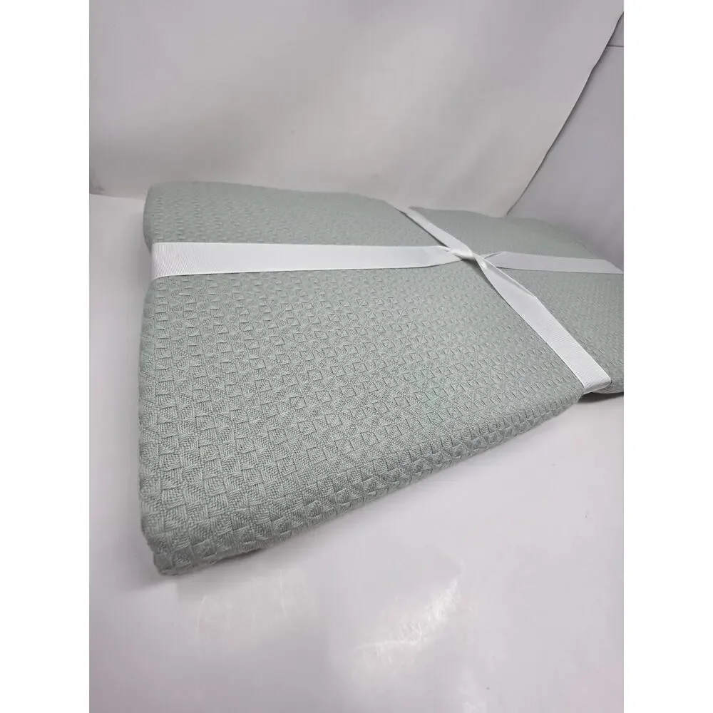 POTTERY BARN Organic Cotton Blanket Full/Queen Set Of 2 Textured Blankets NEW